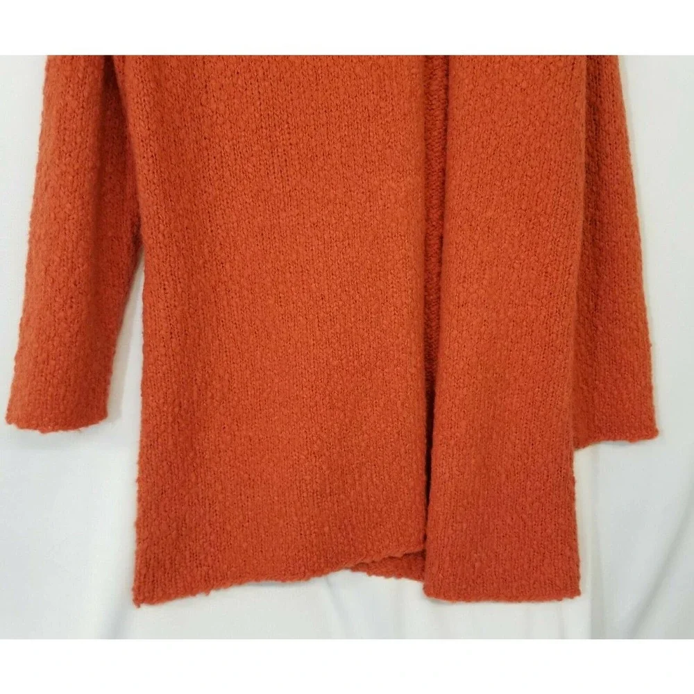 Laura Ashley Petites Orange Chunky Boucle Knit Open Front Long Cardigan Sweater - Picture 4 of 9